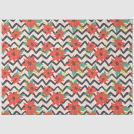 クリスマスレッドポインセティアブラック&ホワイトシェブロン 薄葉紙