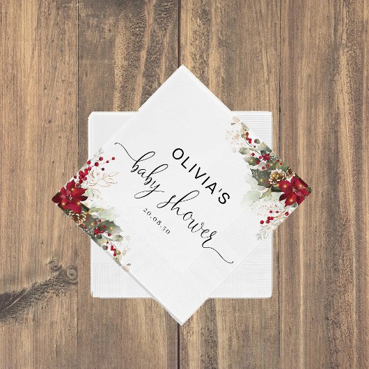 クリスマスレッドポインセティアベビーシャワー紙ナプキンス スタンダードカクテルナプキン