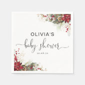 クリスマスレッドポインセティアベビーシャワー紙ナプキンス スタンダードカクテルナプキン (正面)