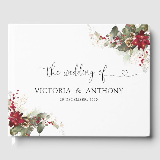 クリスマスレッドポインセテ結婚ィアズゲストブック ゲストブック (正面)