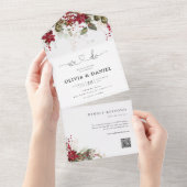 クリスマスレッドポインセテ結婚ィア オールインワン招待状 (貼ってはがせる)