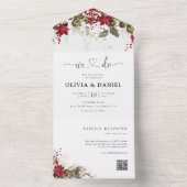 クリスマスレッドポインセテ結婚ィア オールインワン招待状 (内側)