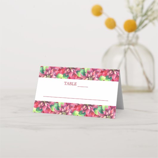 クリスマスレッドポインセテ結婚ィア プレイスカード (正面)