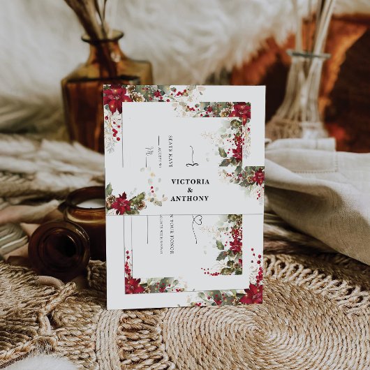 クリスマスレッドポインセテ結婚ィア 招待状ベリーバンド