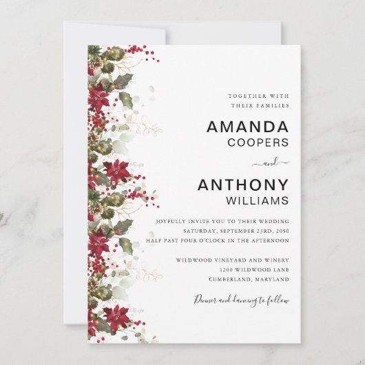 クリスマスレッドポ結婚インセチアの式典 招待状 (正面)