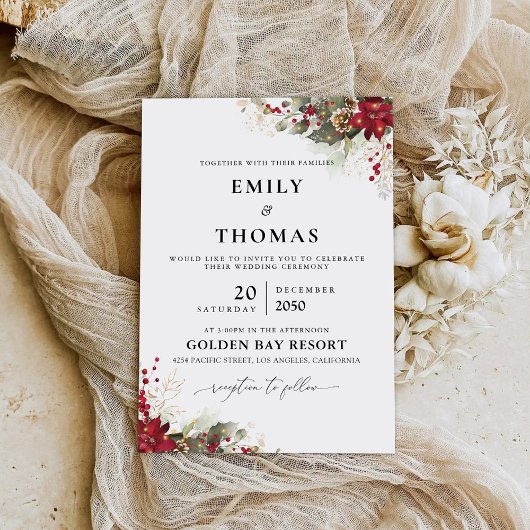 クリスマスレッドポ結婚インセチアの式典 招待状