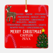 クリスマスレッドミニ15ワードパズルサンタ セラミックオーナメント (裏面)