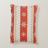 クリスマスレッドミントストライプズスノーフレークパターン アクセントクッション (裏面(縦))