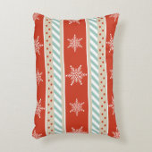 クリスマスレッドミントストライプズスノーフレークパターン アクセントクッション (正面(垂直))