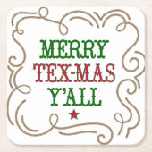 クリスマスレッドメリーとグリーンテックス – マスY'all スクエアペーパーコースター (正面)
