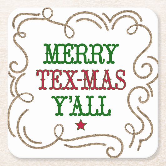 クリスマスレッドメリーとグリーンテックス – マスY'all スクエアペーパーコースター (正面)