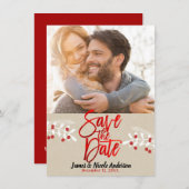 クリスマスレッドモダンフォイル日付写真を保存 セーブザデート (正面/裏面)