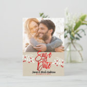 クリスマスレッドモダンフォイル日付写真を保存 セーブザデート (スタンド正面)