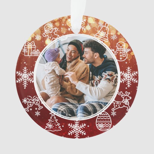 クリスマスレッドライト両面ネーム&年写真 オーナメント (正面)