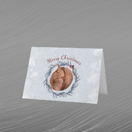 クリスマスレッドリス松リース水色 シーズンカード