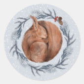 クリスマスレッドリス松リース水色 ラウンドシール (正面)