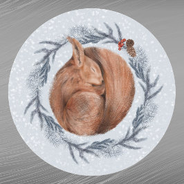 クリスマスレッドリス松リース水色 ラウンドシール
