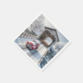 クリスマスレッドレトロトラックとカバーブリッジ スタンダードカクテルナプキン (角)