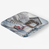 クリスマスレッドレトロトラックとカバーブリッジ ペーパープレート (傾斜あり)