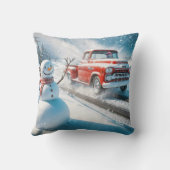 クリスマスレッドレトロトラック雪だるま クッション (裏面)