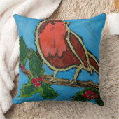 クリスマスレッドロビン、グリーンホリーレッドベリー クッション (ブランケット)