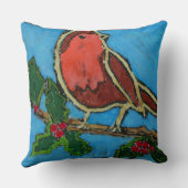 クリスマスレッドロビン、グリーンホリーレッドベリー クッション (裏面)