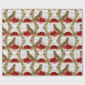 クリスマスレッドローゼズ金ゴールドバードヴィンテージ  ラッピングペーパー (フラット)