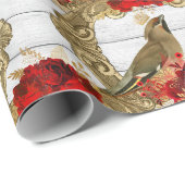 クリスマスレッドローゼズ金ゴールドバードヴィンテージ  ラッピングペーパー (ロールコーナー)