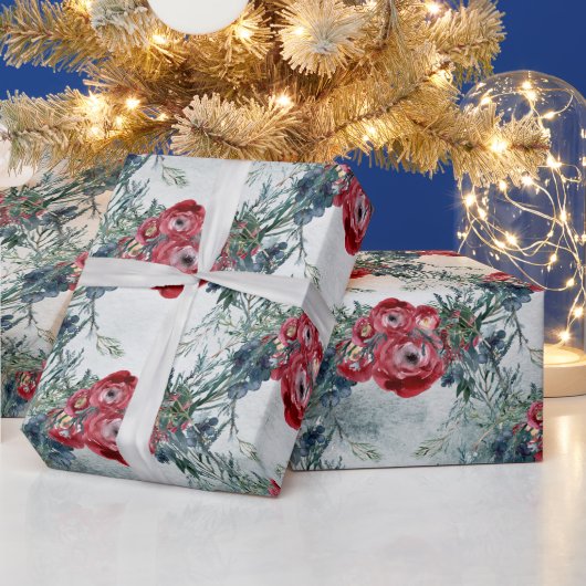 クリスマスレッドローゼブルーススススウィンターホリデー ラッピングペーパー (クリスマス)