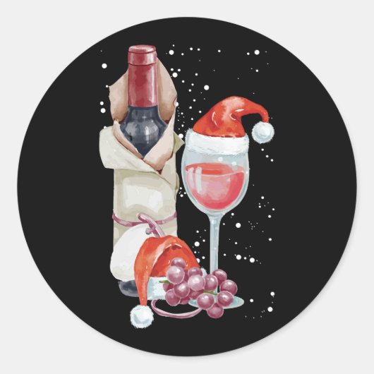 クリスマスレッドワイングラスSanta Hat ラウンドシール (正面)