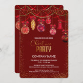 クリスマスレッドヴィンテージオーナメントダイヤモンド 招待状 (正面/裏面)