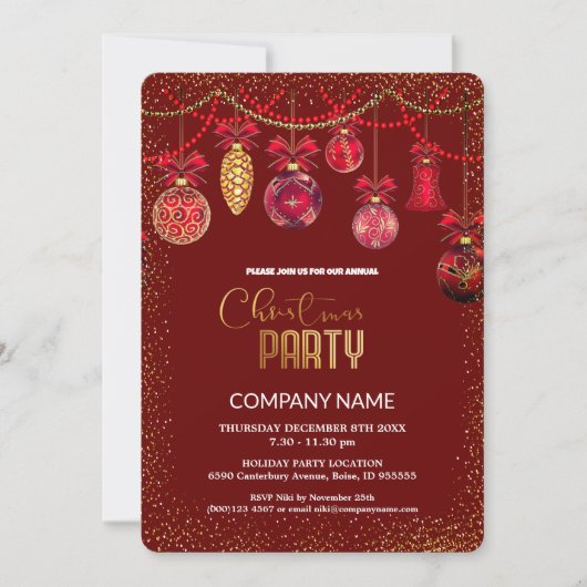 クリスマスレッドヴィンテージオーナメントダイヤモンド 招待状 (正面)