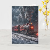 クリスマスレッドヴィンテージスノートレイン カード (黄色い花)