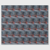 クリスマスレッドヴィンテージスノートレイン ラッピングペーパー (フラット)