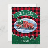 クリスマスレッドヴィンテージトラックが日付を保存 インビテーションポストカード (正面/裏面)