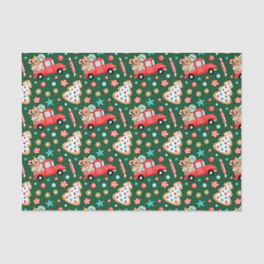 クリスマスレッドヴィンテージトラックとクリスマスキャンディ 薄葉紙 (正面)