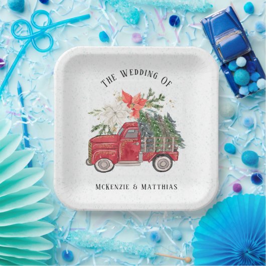 クリスマスレッドヴィンテージトラックとツリー結婚ズ ペーパープレート (パーティー)