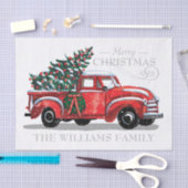 クリスマスレッドヴィンテージトラックのファミリー名 薄葉紙 (クラフト)