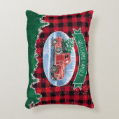 クリスマスレッドヴィンテージトラックバッファロープレイド名の追加 アクセントクッション (正面(垂直))