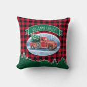 クリスマスレッドヴィンテージトラックバッファロープレイド名の追加 クッション (正面)