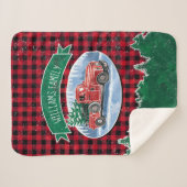 クリスマスレッドヴィンテージトラックバッファロープレイド名の追加 シェルパブランケット (正面(横))