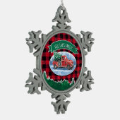 クリスマスレッドヴィンテージトラックバッファロープレイド名の追加 スノーフレークピューターオーナメント (左)