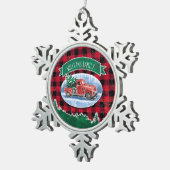 クリスマスレッドヴィンテージトラックバッファロープレイド名の追加 スノーフレークピューターオーナメント (右)