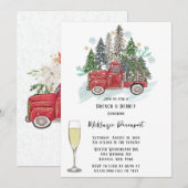 クリスマスレッドヴィンテージトラックブランチ&バブリー 招待状 (正面/裏面)