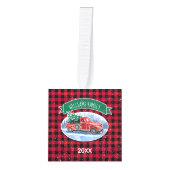 クリスマスレッドヴィンテージプレイドカスタム写真 キューブオーナメント (正面)