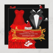 クリスマスレッド企業のブラックタイディナーパーティー 招待状 (正面/裏面)