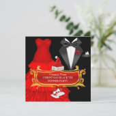 クリスマスレッド企業のブラックタイディナーパーティー 招待状 (スタンド正面)