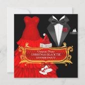 クリスマスレッド企業のブラックタイディナーパーティー 招待状 (正面)