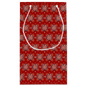 クリスマスレッド北欧フォークスノーフレークパターン スモールペーパーバッグ (裏面)