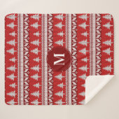 クリスマスレッド北欧モミの木&ホワイト |モノグラム シェルパブランケット (正面(横))